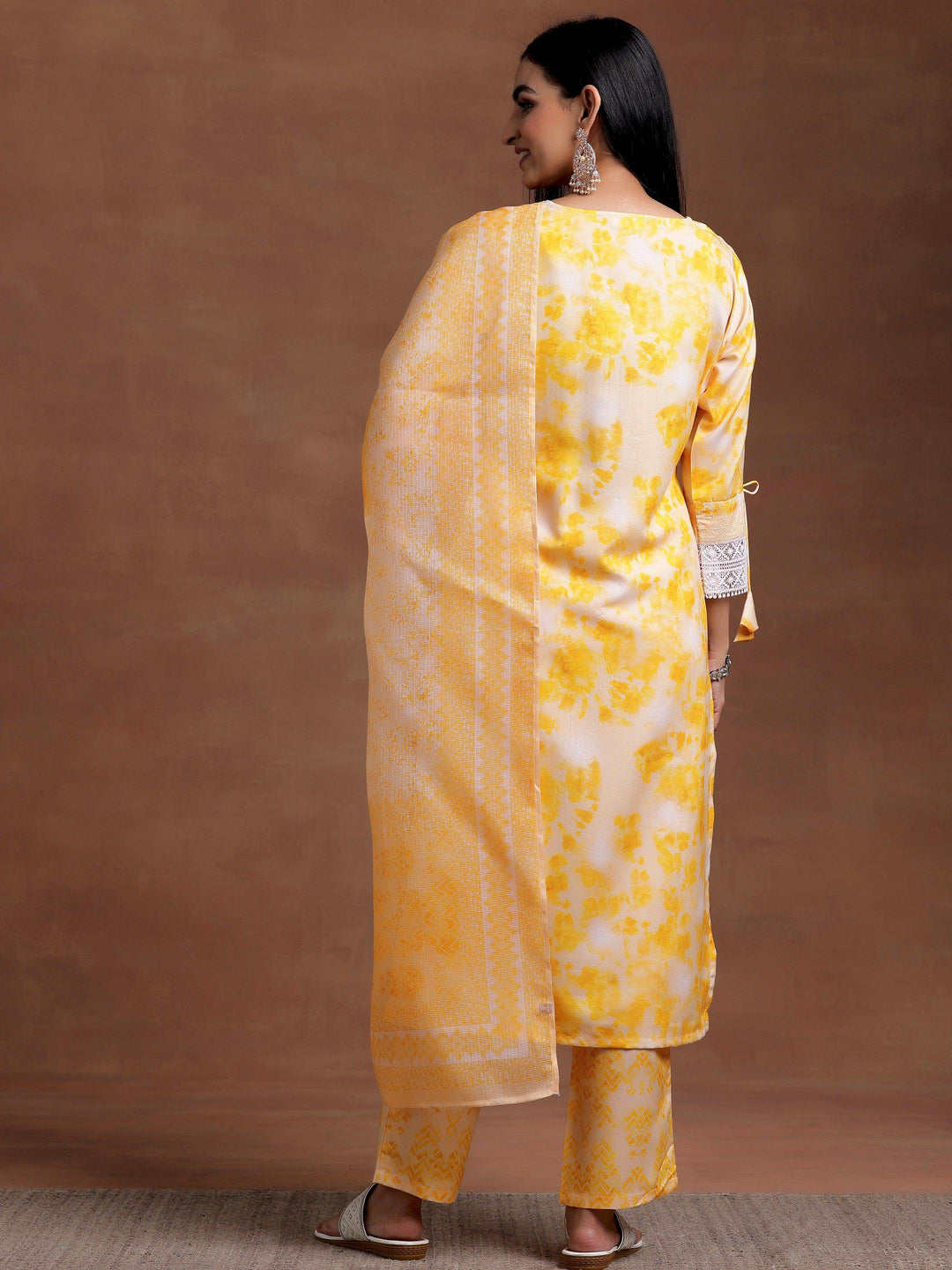 Yellow Embroidered Cotton Blend Straight Suit With Dupatta - Libas 