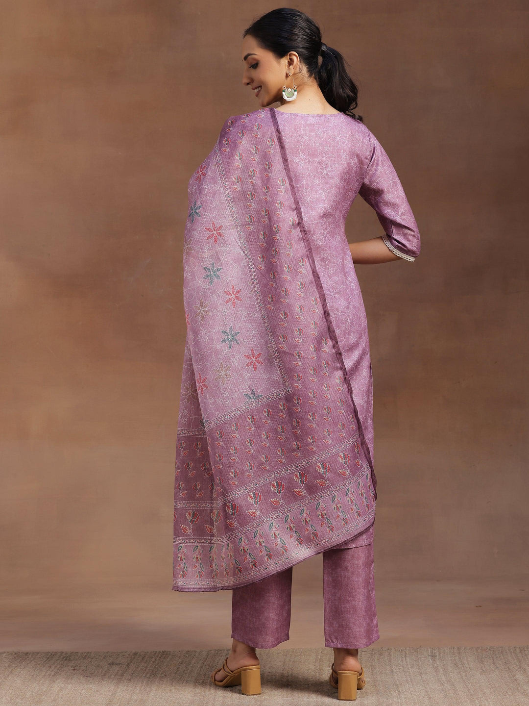 Mauve Yoke Design Cotton Straight Suit With Dupatta - Libas