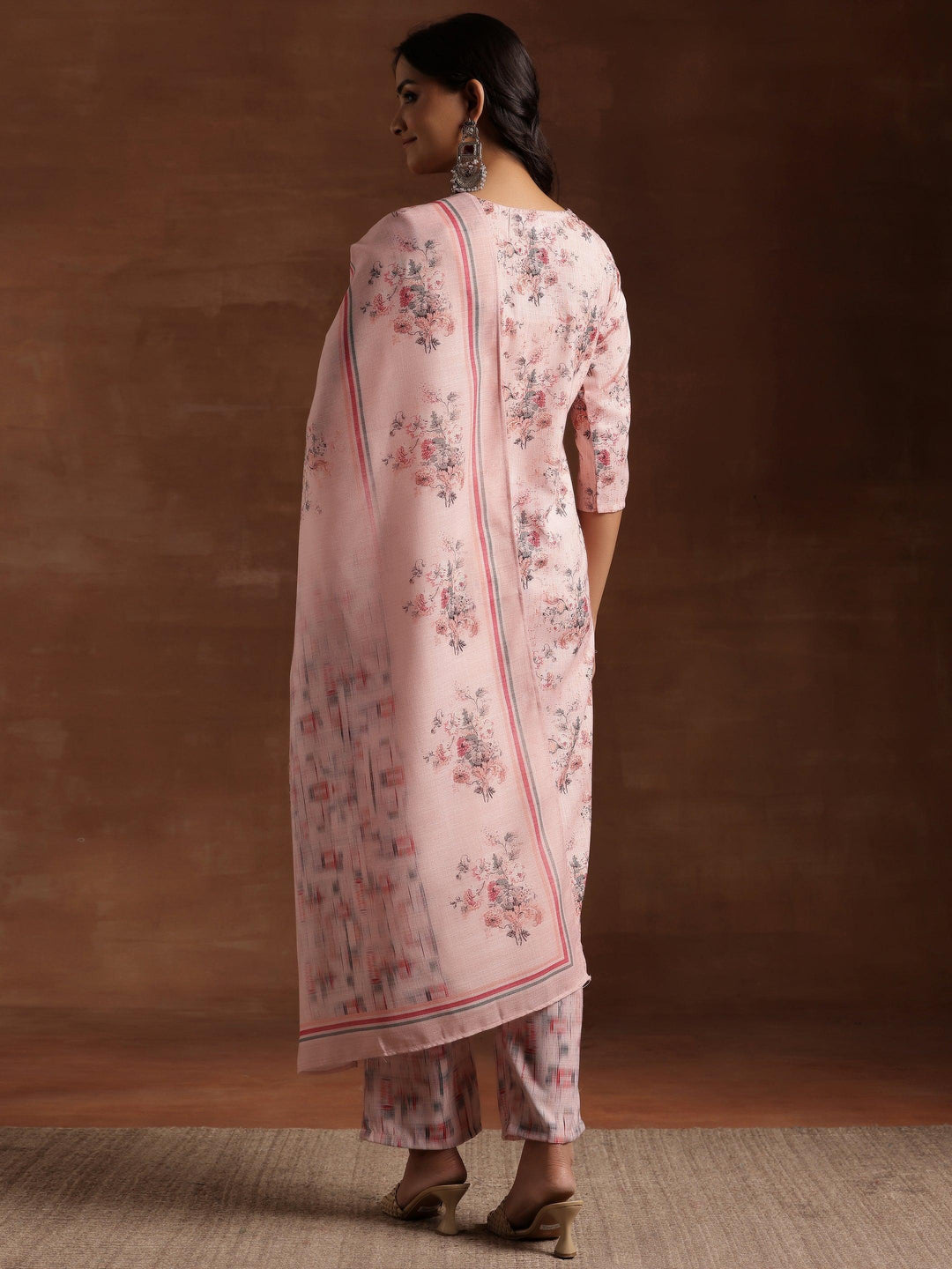 Peach Printed Cotton Straight Suit With Dupatta - Libas 