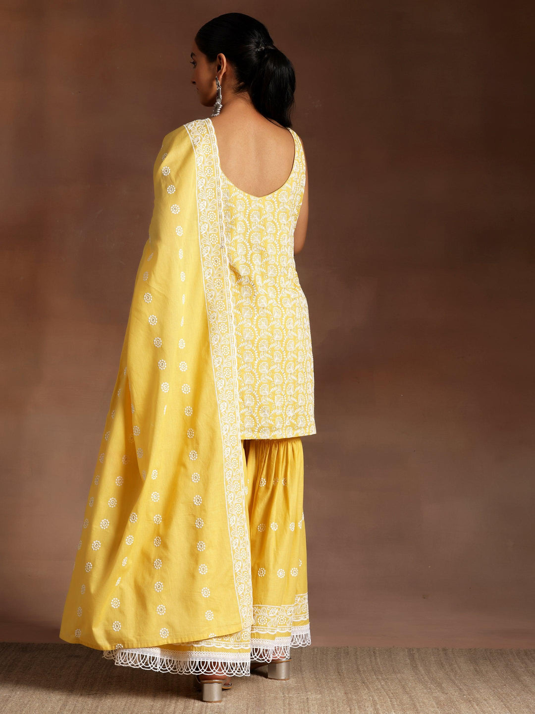 Mustard Embroidered Cotton Straight Suit With Dupatta - Libas 