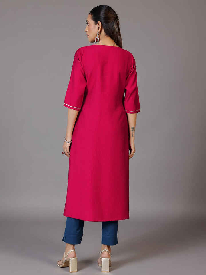 Pink Yoke Design Silk Straight Kurta - Libas