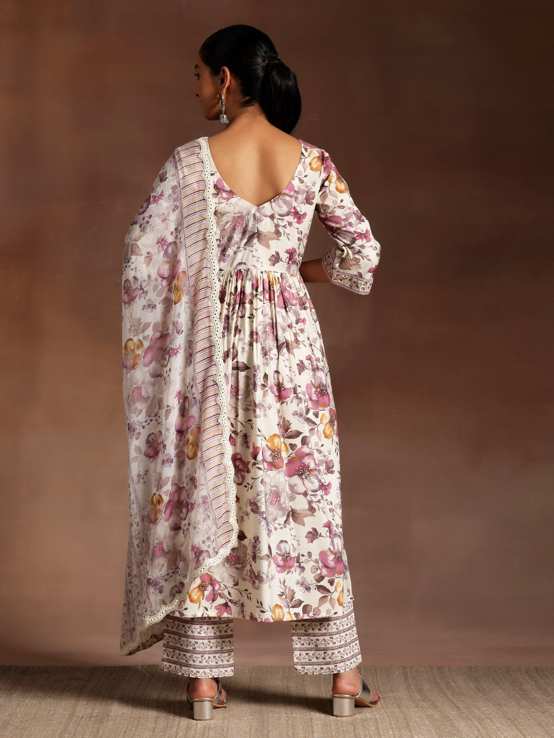 Hoor Burgundy Printed Silk Blend A-Line Kurta With Palazzos & Dupatta - Libas