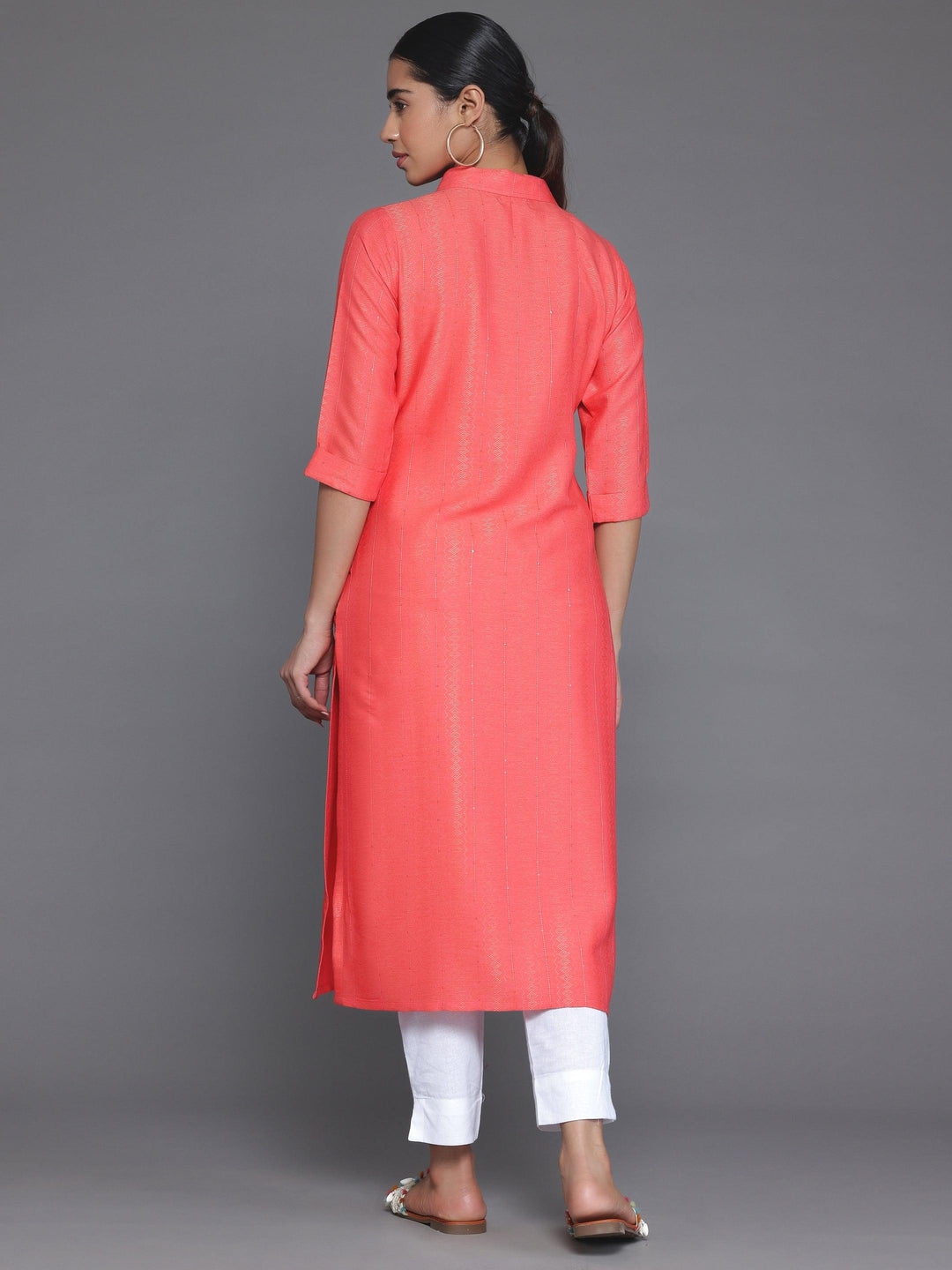 Coral Woven Design Cotton Straight Kurta - Libas 