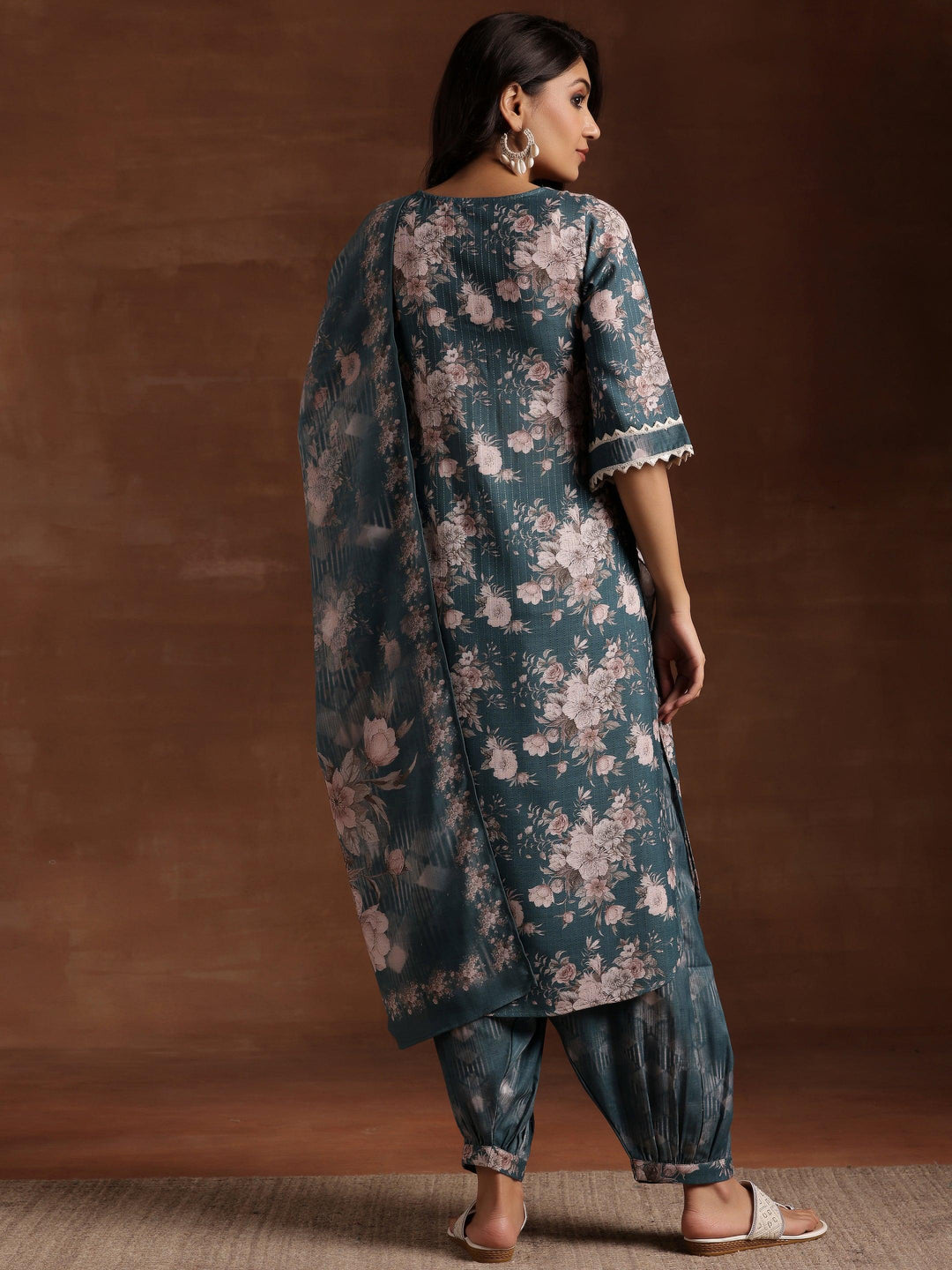 Green Printed Cotton Straight Suit With Dupatta - Libas 