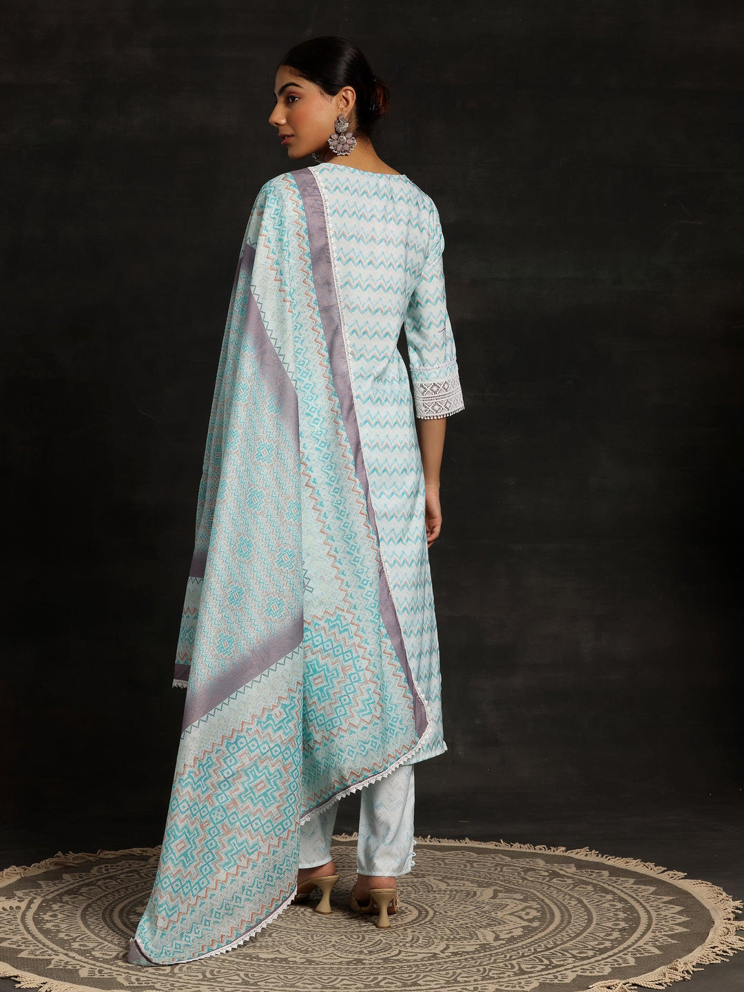 Blue Embroidered Cotton Straight Suit With Dupatta - Libas 