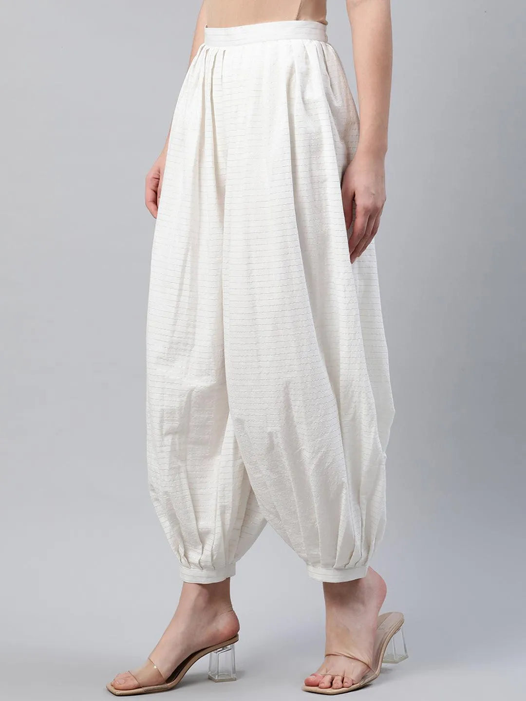 White Striped Cotton Salwar Pants - Libas 