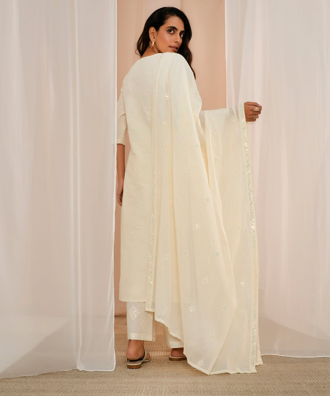  Off White Embroidered Cotton Straight Suit With Dupatta 