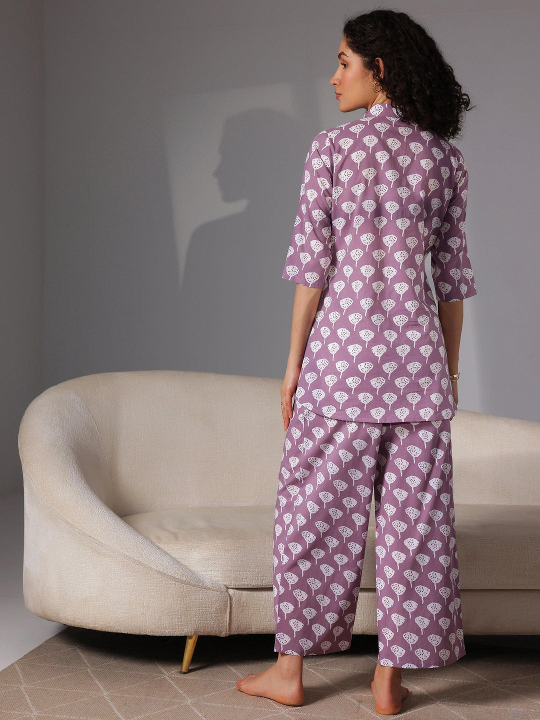 Purple Printed Cotton Night Suits - Libas 