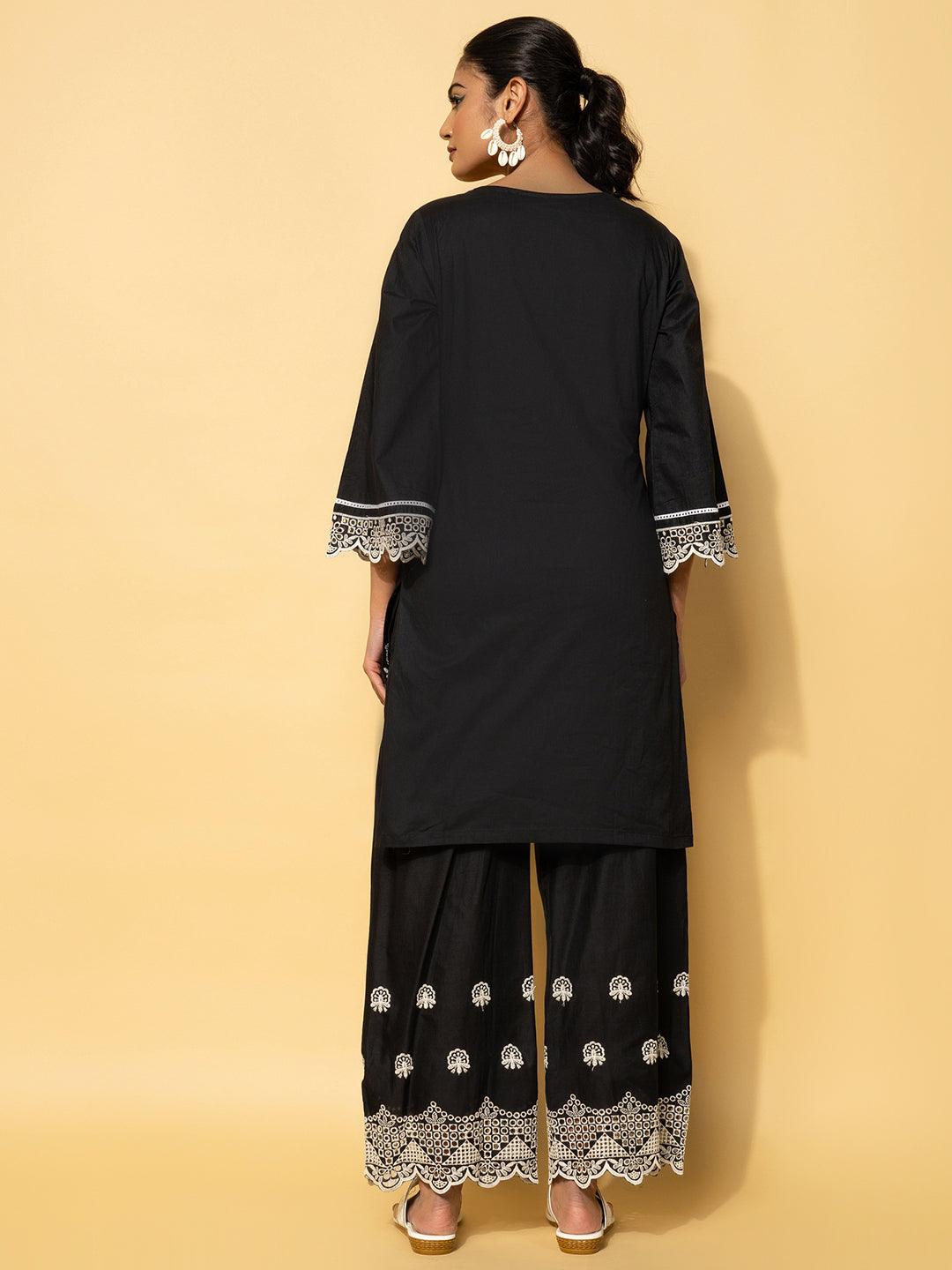 Black Embroidered Cotton Co-Ords