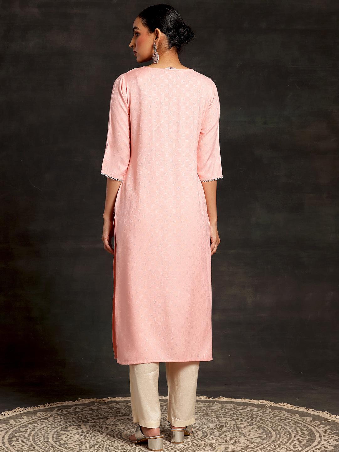 Pink Yoke Design Rayon Straight Kurta - Libas 