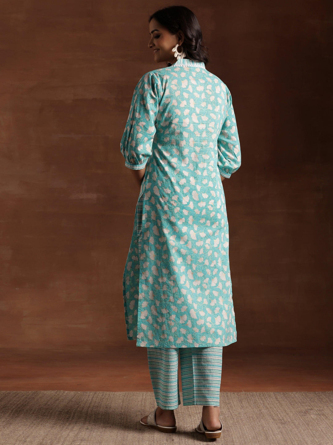 Green Printed Cotton Straight Kurta Set - Libas