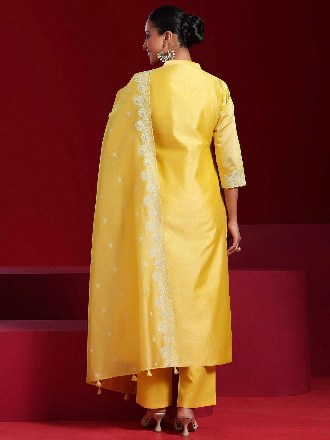 Libas Art Yellow Embroidered Chanderi Silk Straight Suit With Dupatta - Libas 