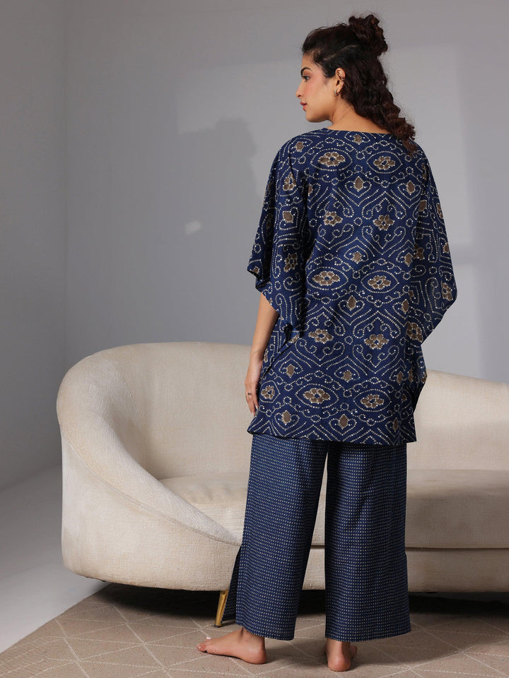 Blue Printed Cotton Night Suits - Libas