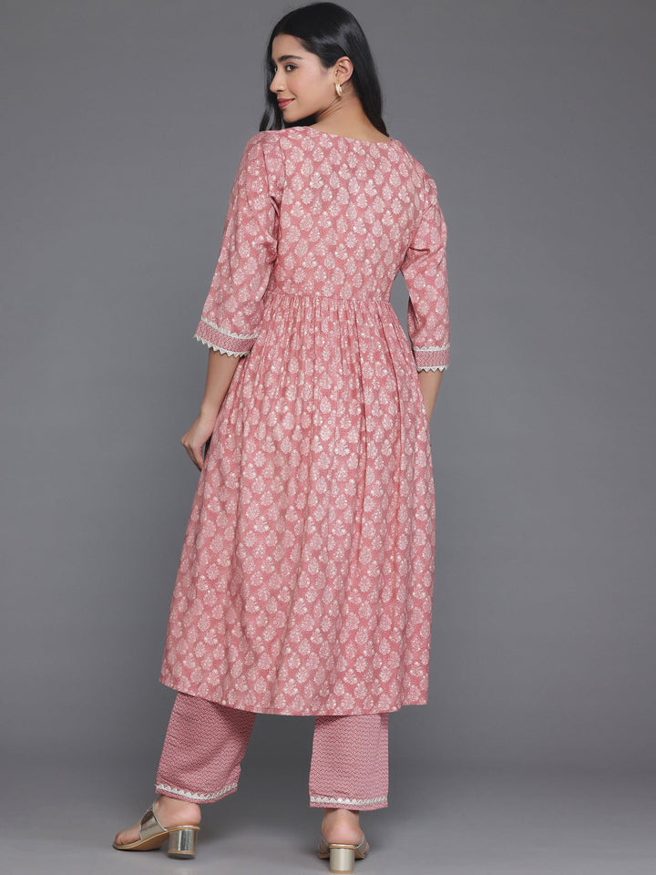 Mauve Printed Silk Blend A-Line Kurta With Palazzos - Libas