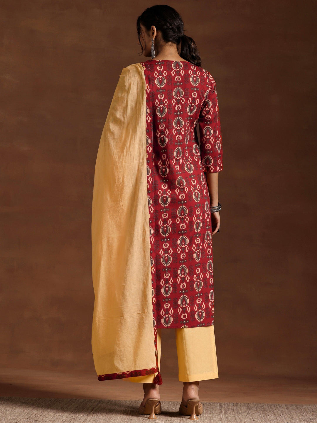 Maroon Printed Cotton Straight Suit With Dupatta - Libas 