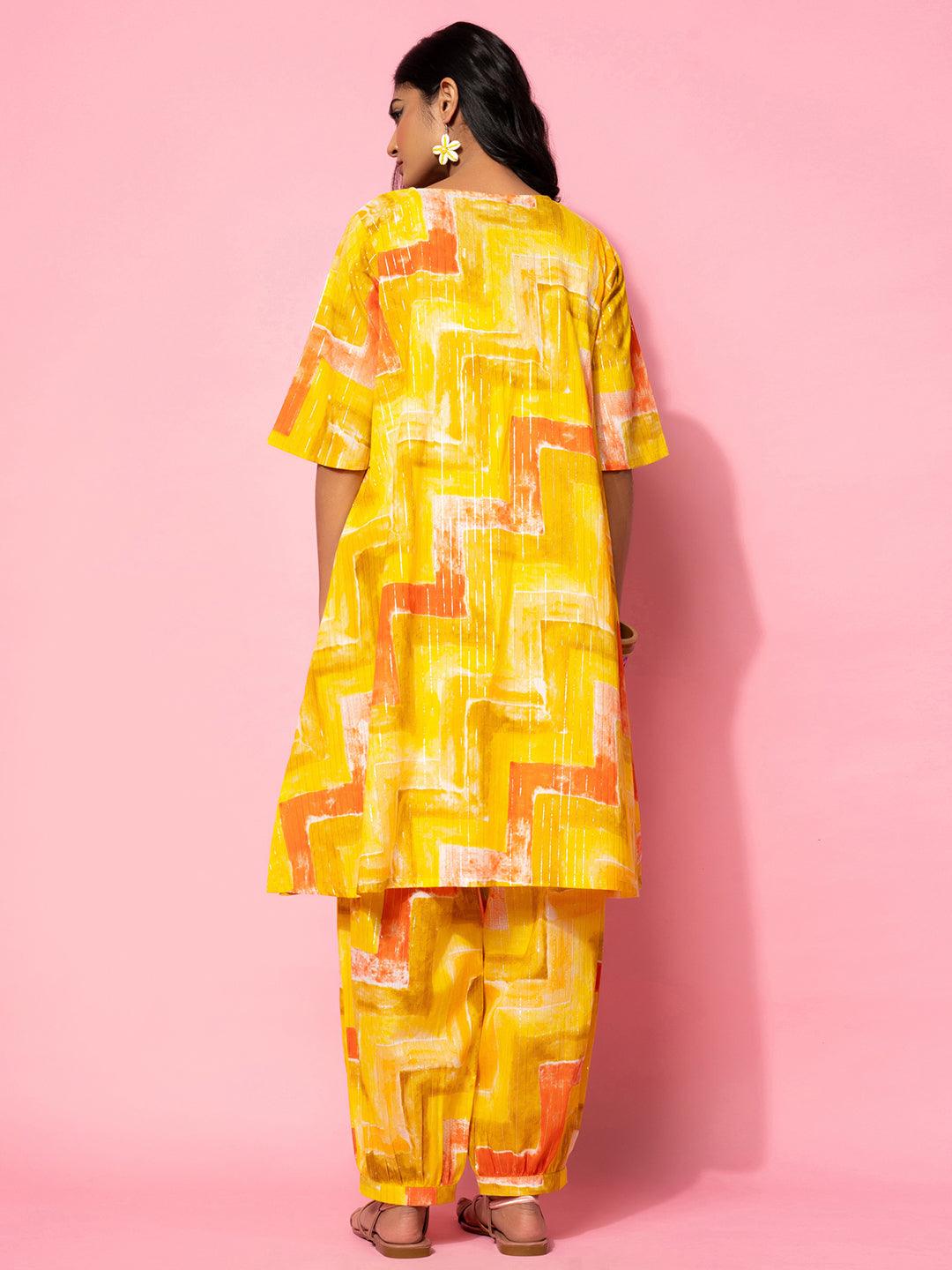 Yellow Printed Cotton Co-Ords - Libas 