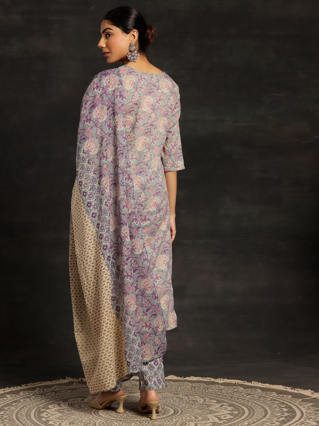 Blue Printed Cotton Straight Suit With Dupatta - Libas