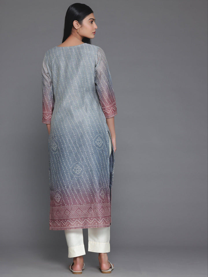 Grey Embellished Chanderi Silk Straight Kurta - Libas