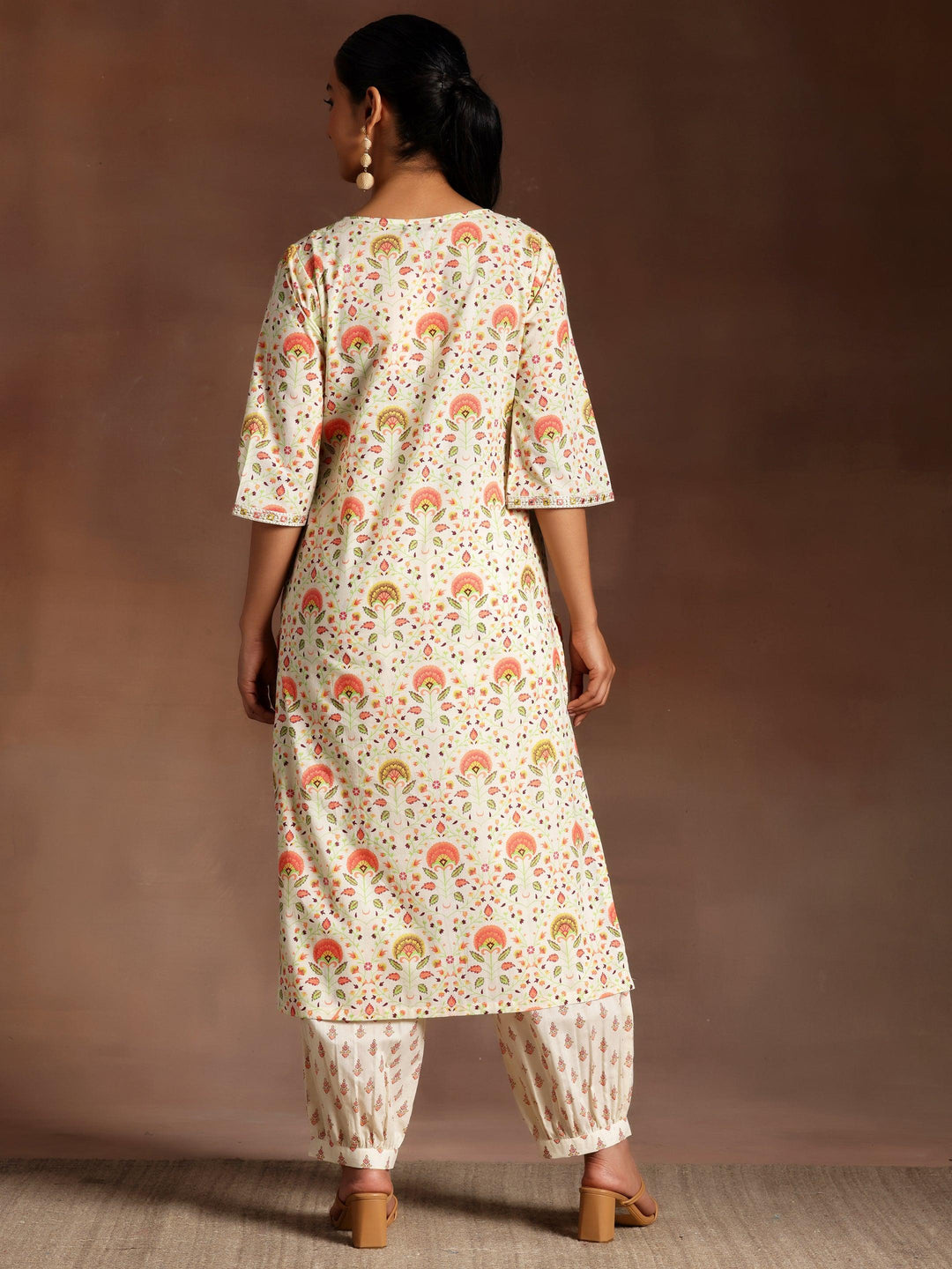 Off White Printed Cotton Straight Kurta Set - Libas 