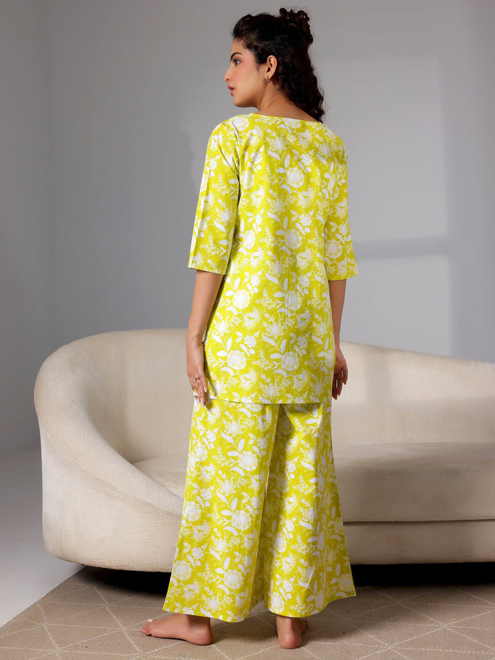 Green Printed Cotton Night Suits - Libas