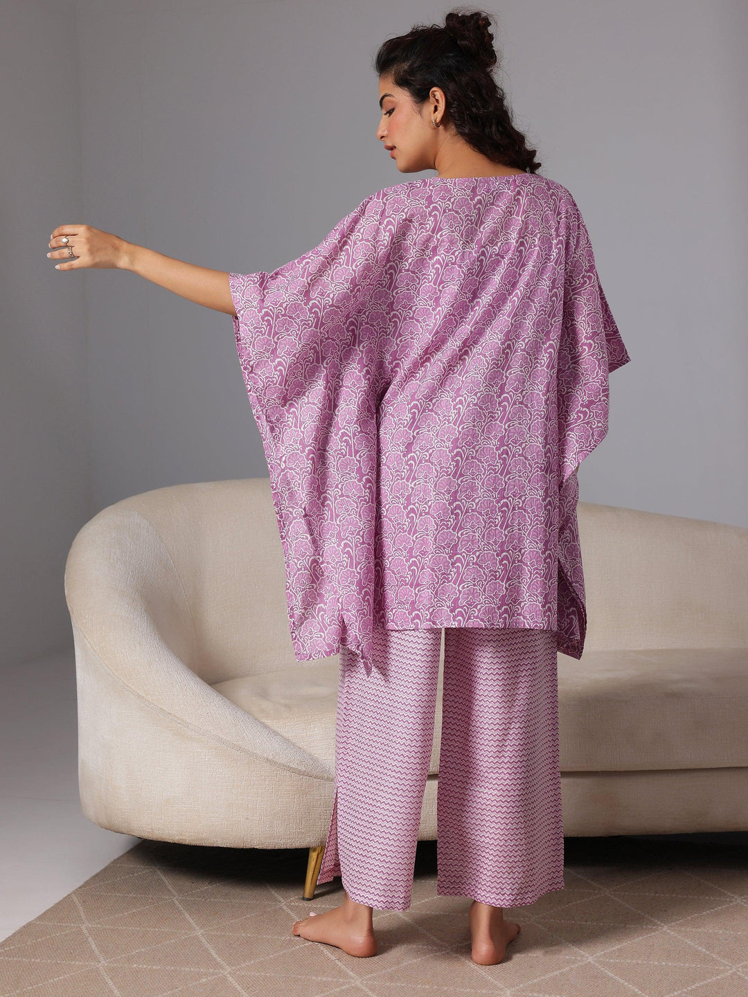 Purple Printed Cotton Night Suits - Libas 