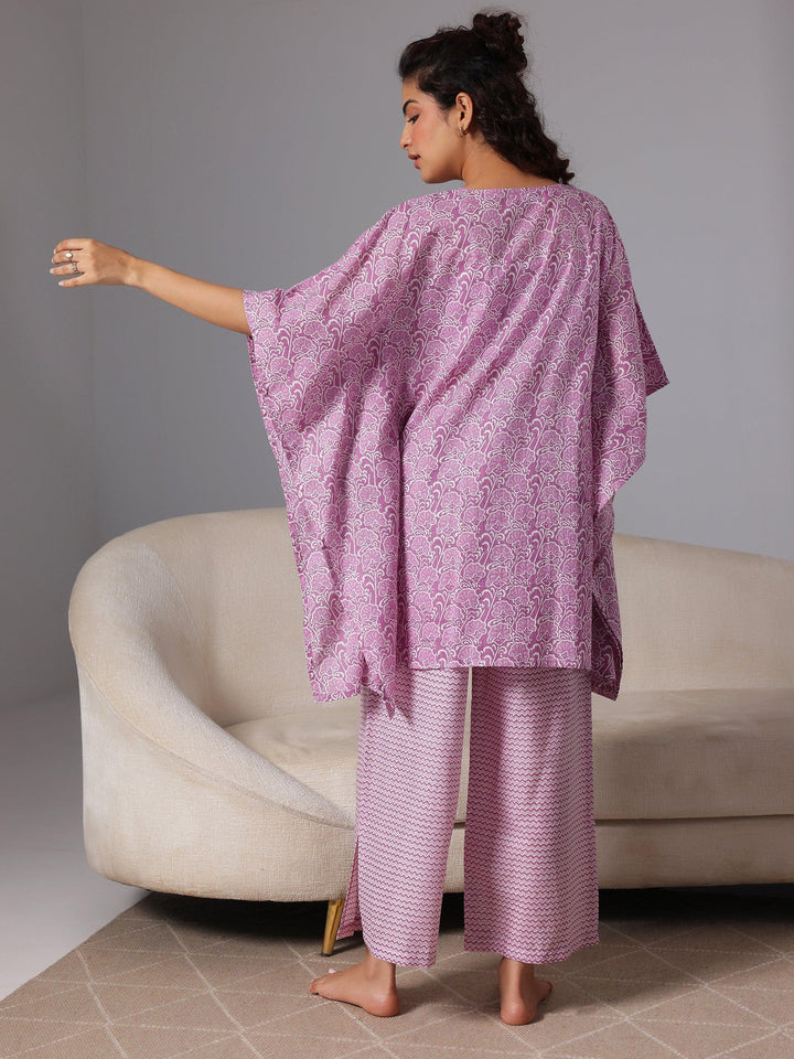 Purple Printed Cotton Night Suits - Libas