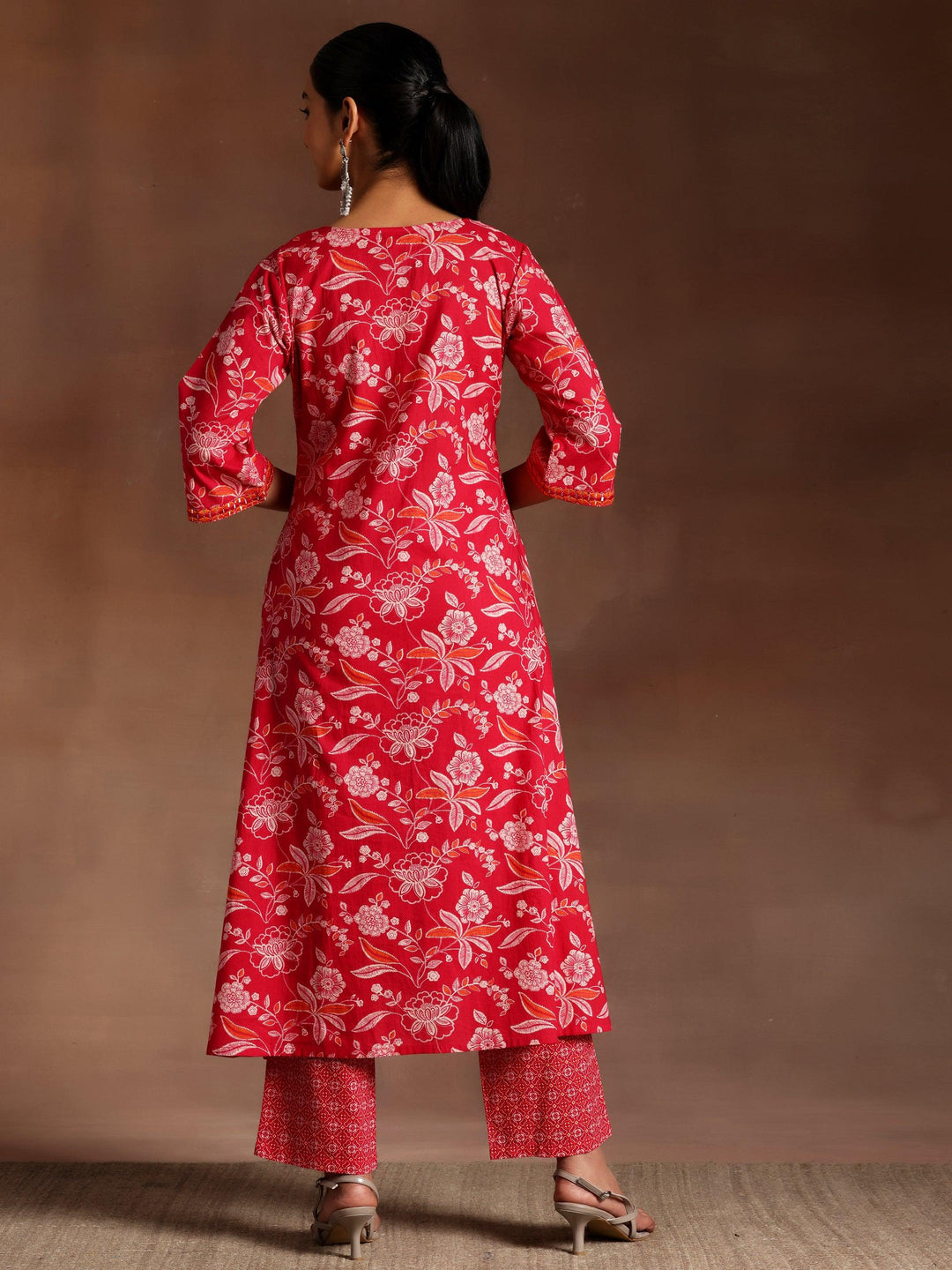 Naghma Pink Printed Cotton A-Line Kurta With Palazzos - Libas 