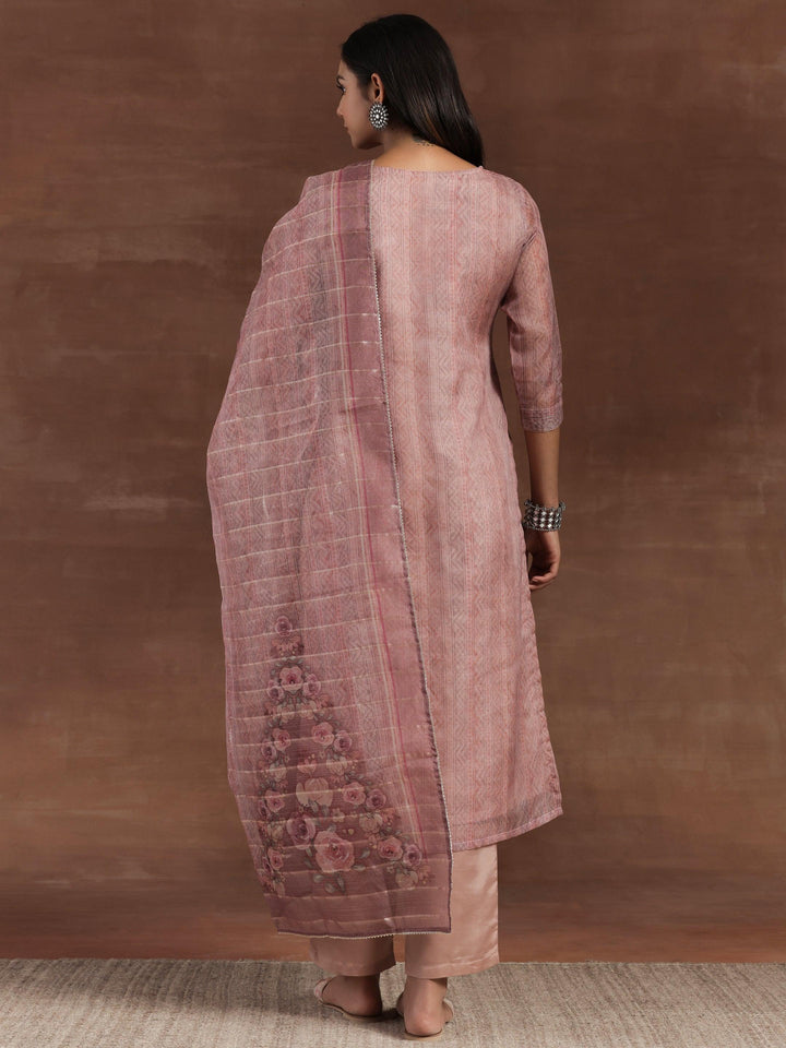 Pink Printed Organza Straight Suit With Dupatta - Libas