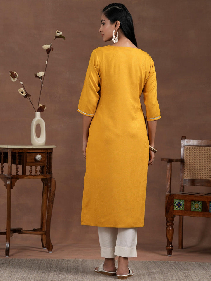 Yellow Yoke Design Rayon Straight Kurta - Libas