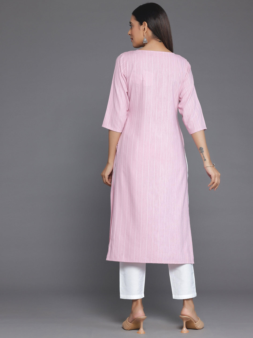 Pink Woven Design Rayon Straight Kurta - Libas 