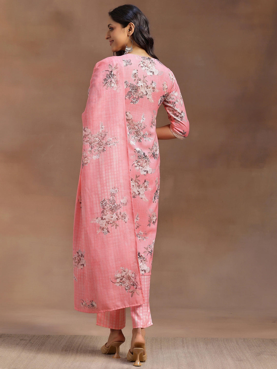 Pink Printed Cotton Straight Suit With Dupatta - Libas 