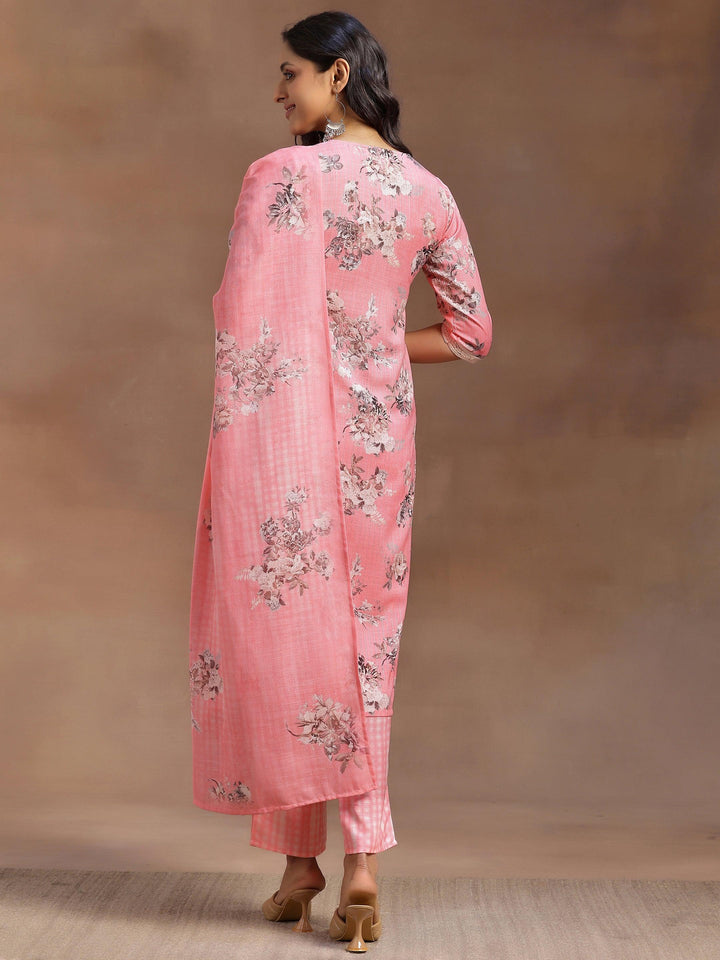 Pink Printed Cotton Straight Suit With Dupatta - Libas