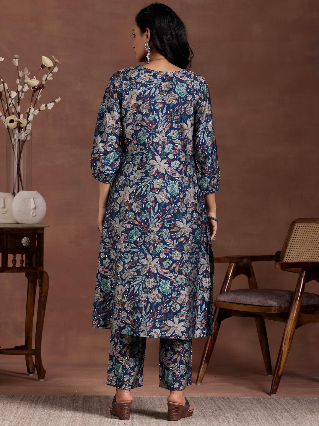 Blue Printed Silk Blend Co-Ords - Libas 