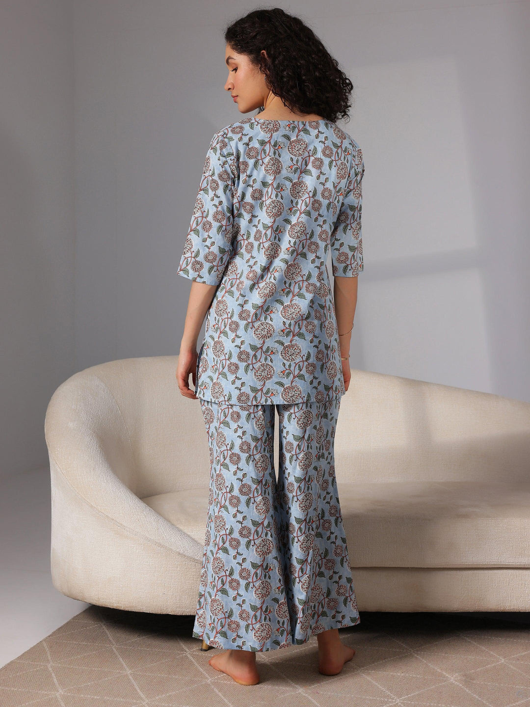 Blue Printed Cotton Night Suits - Libas