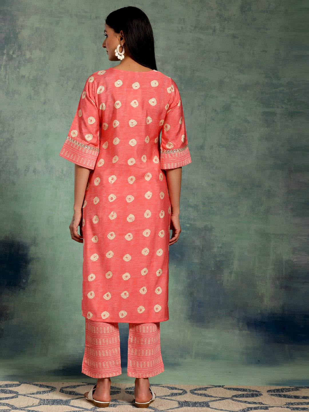 Peach Printed Silk Blend Straight Kurta Set - Libas 