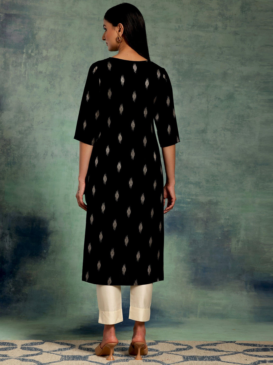 Black Embroidered Rayon Straight Kurta - Libas 