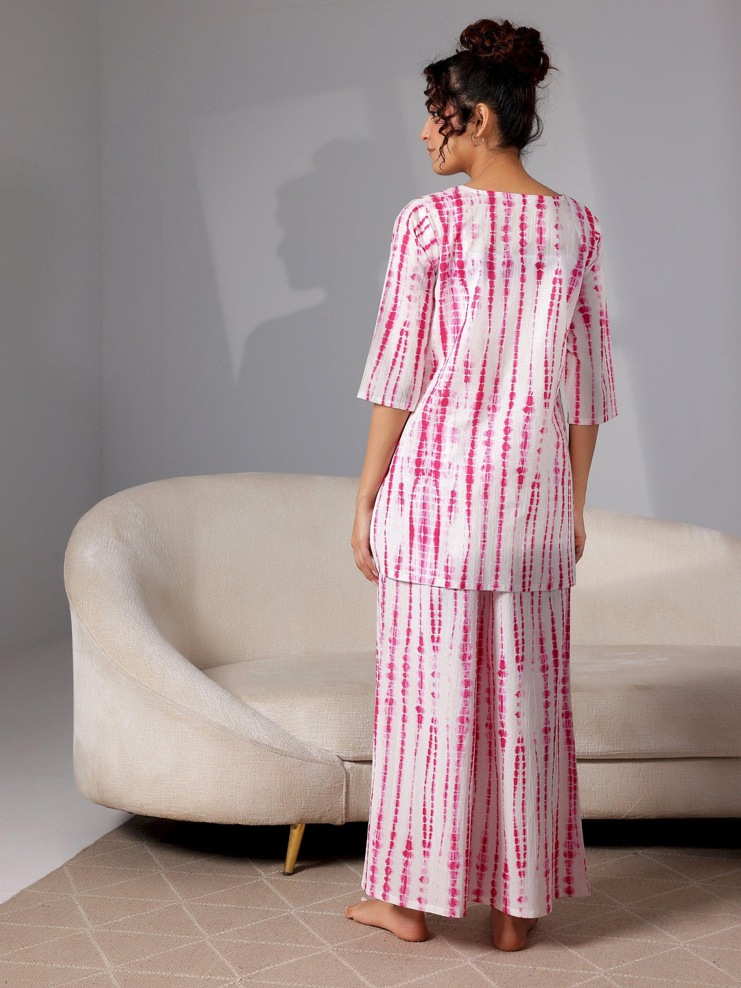 Pink Printed Cotton Night Suits - Libas