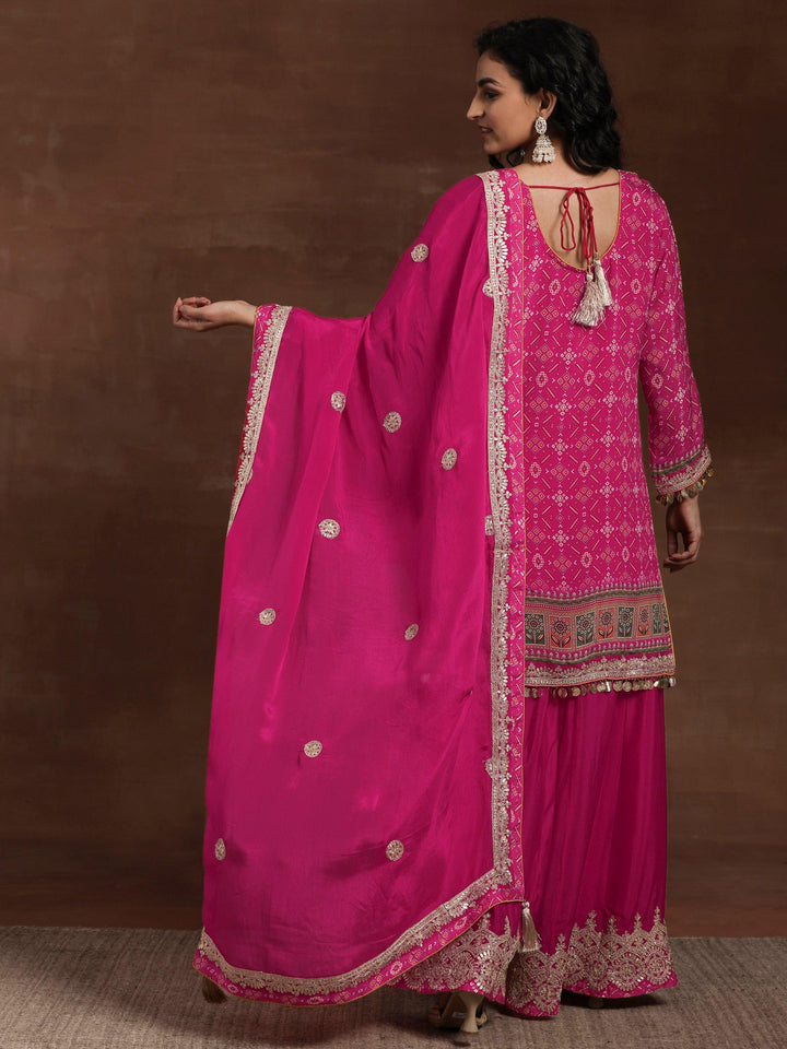 Libas Art Pink Printed Silk Blend Straight Suit With Dupatta - Libas