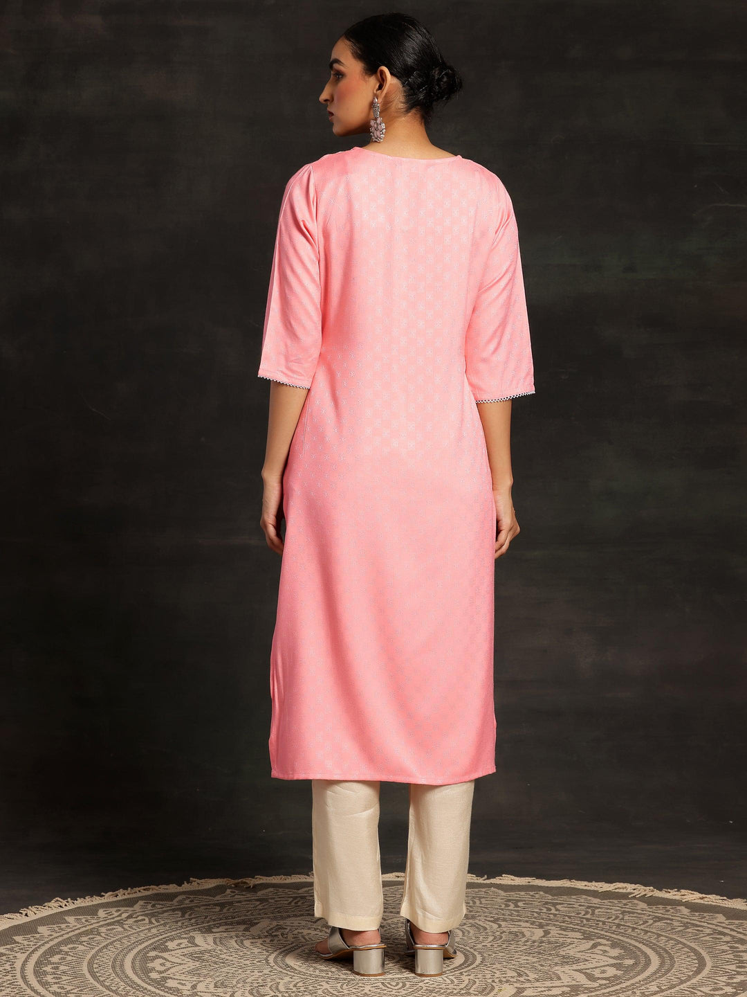 Pink Yoke Design Rayon Straight Kurta - Libas