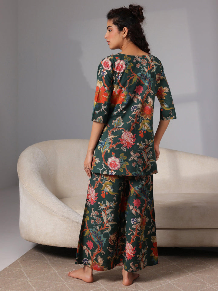 Green Printed Cotton Night Suits - Libas