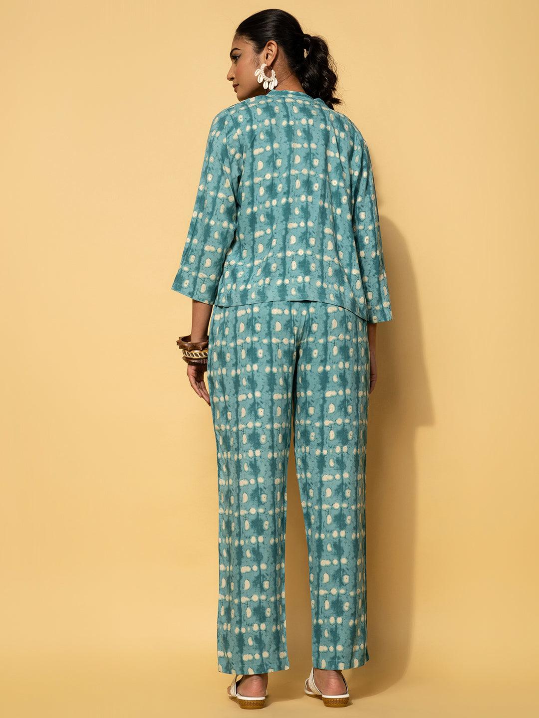 Teal Printed Rayon Co-Ords - Libas