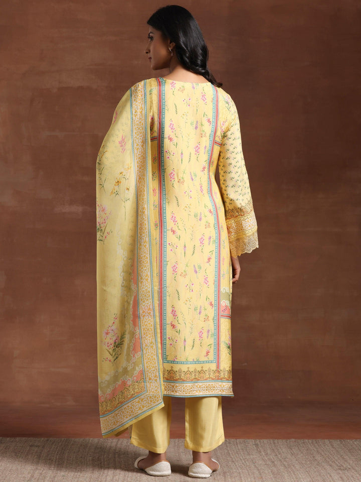 Yellow Printed Silk Blend Straight Suit With Dupatta - Libas