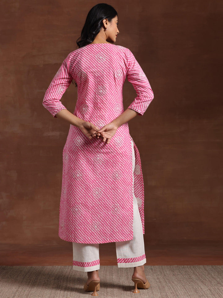 Pink Printed Cotton Straight Kurta Set - Libas