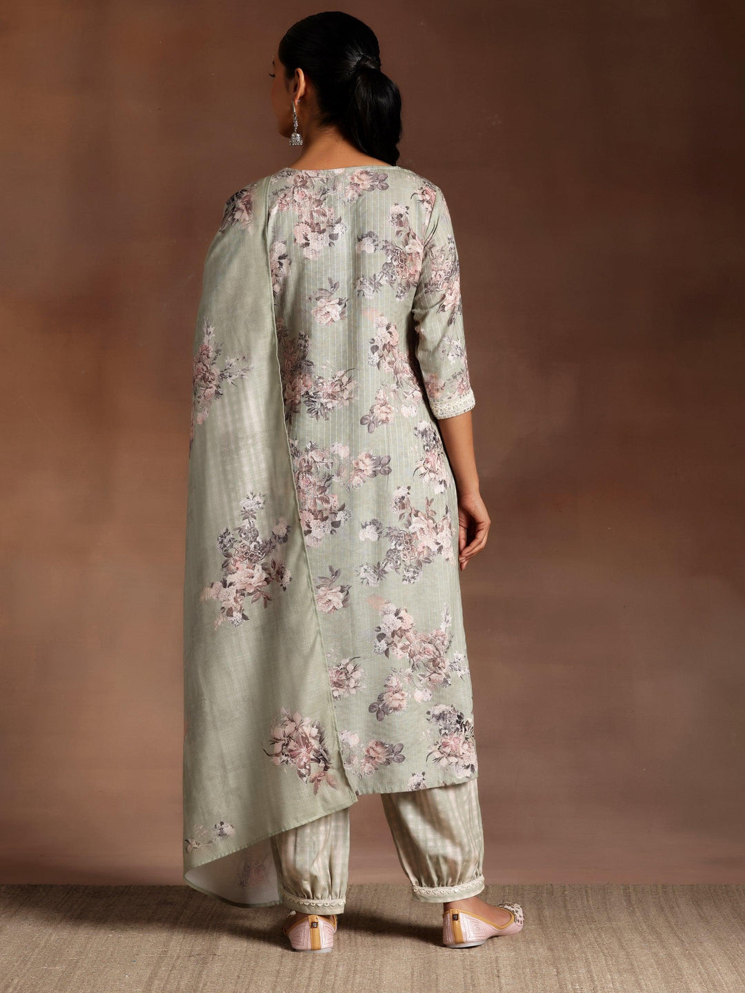 Green Printed Cotton Straight Suit With Dupatta - Libas 