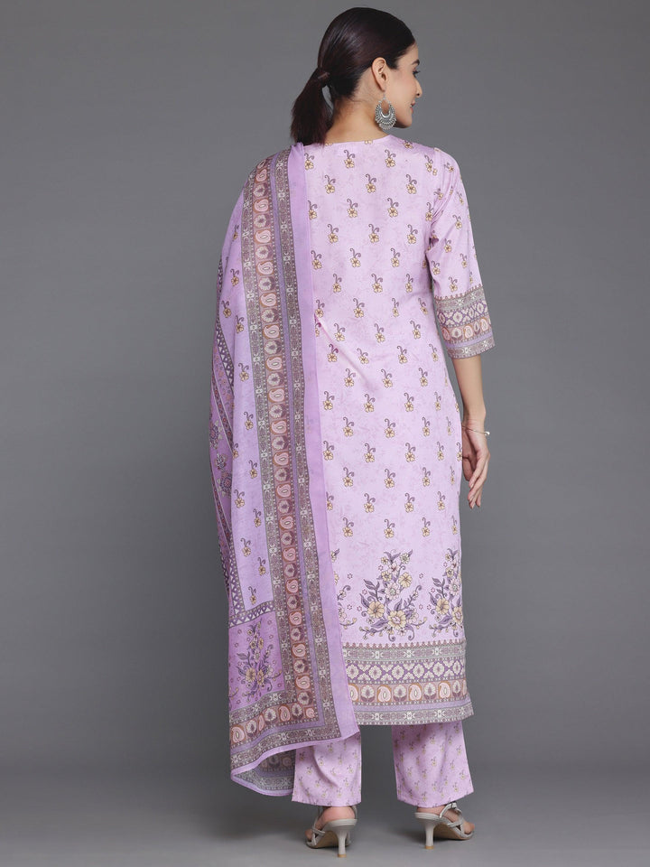 Pink Printed Poly Crepe Straight Suit With Dupatta - Libas