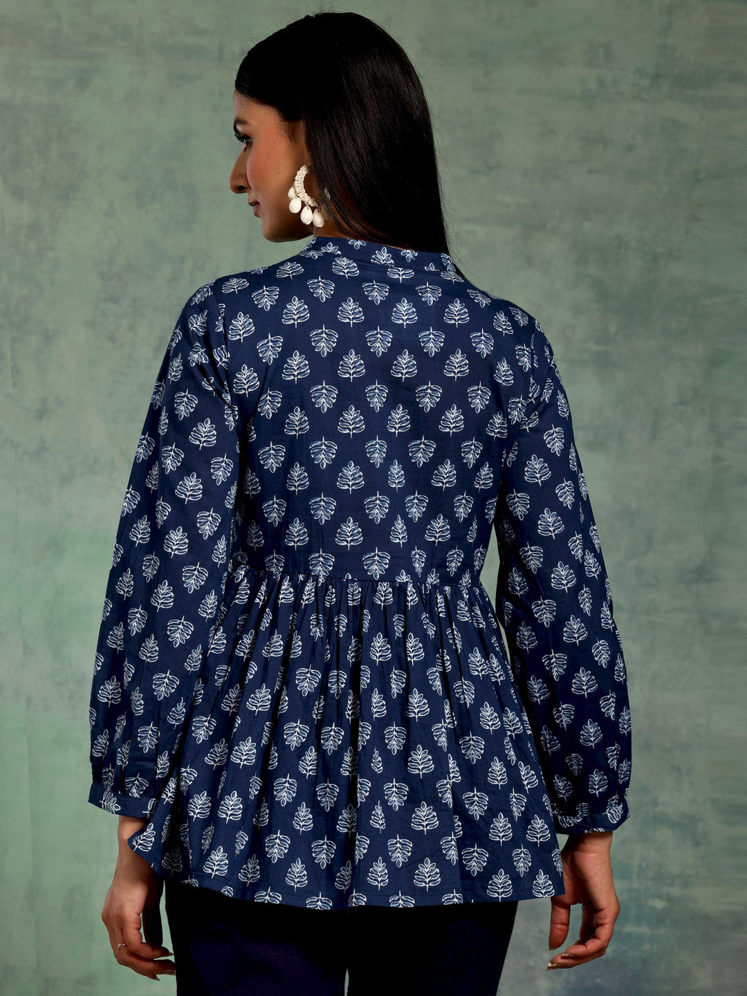 Blue Yoke Design Cotton A-Line Kurti - Libas 