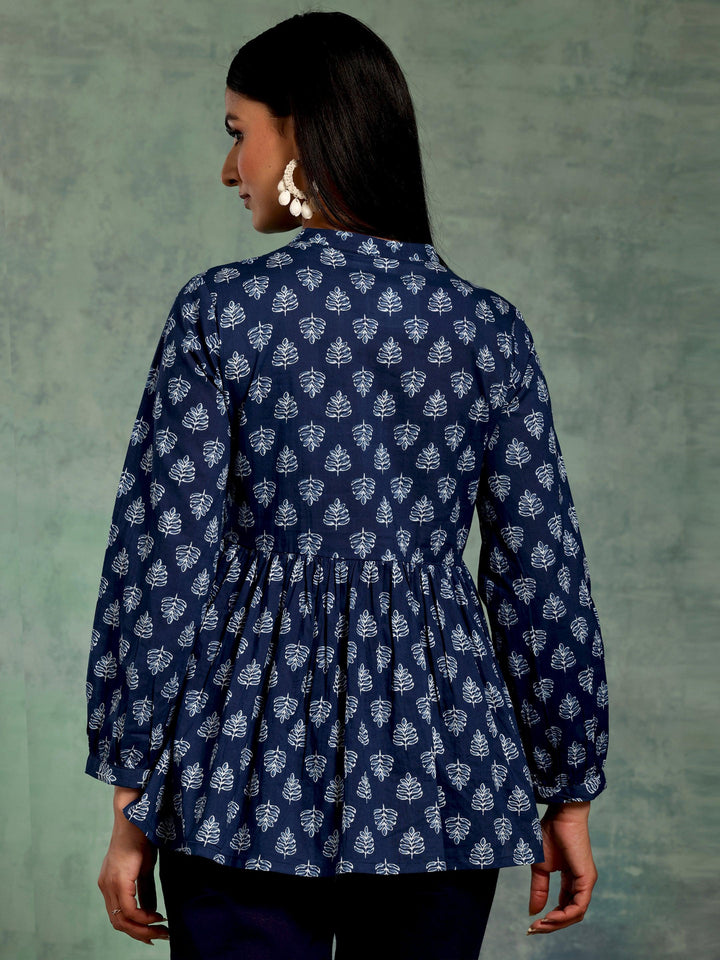 Blue Yoke Design Cotton A-Line Kurti - Libas