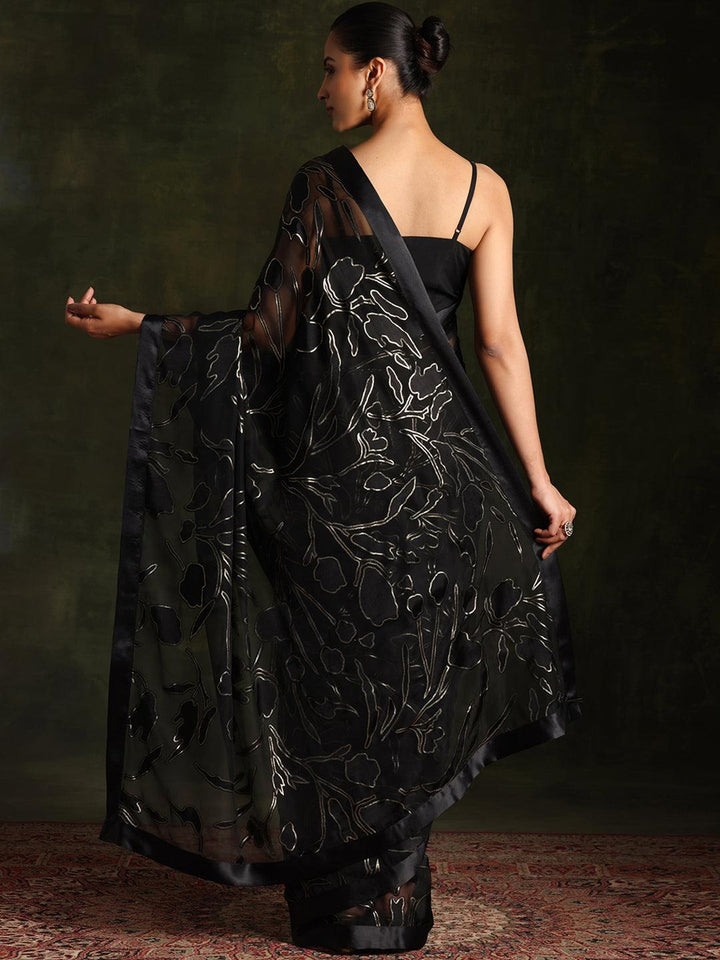 Black Woven Design Brasso Saree With Unstitched Blouse Piece - Libas