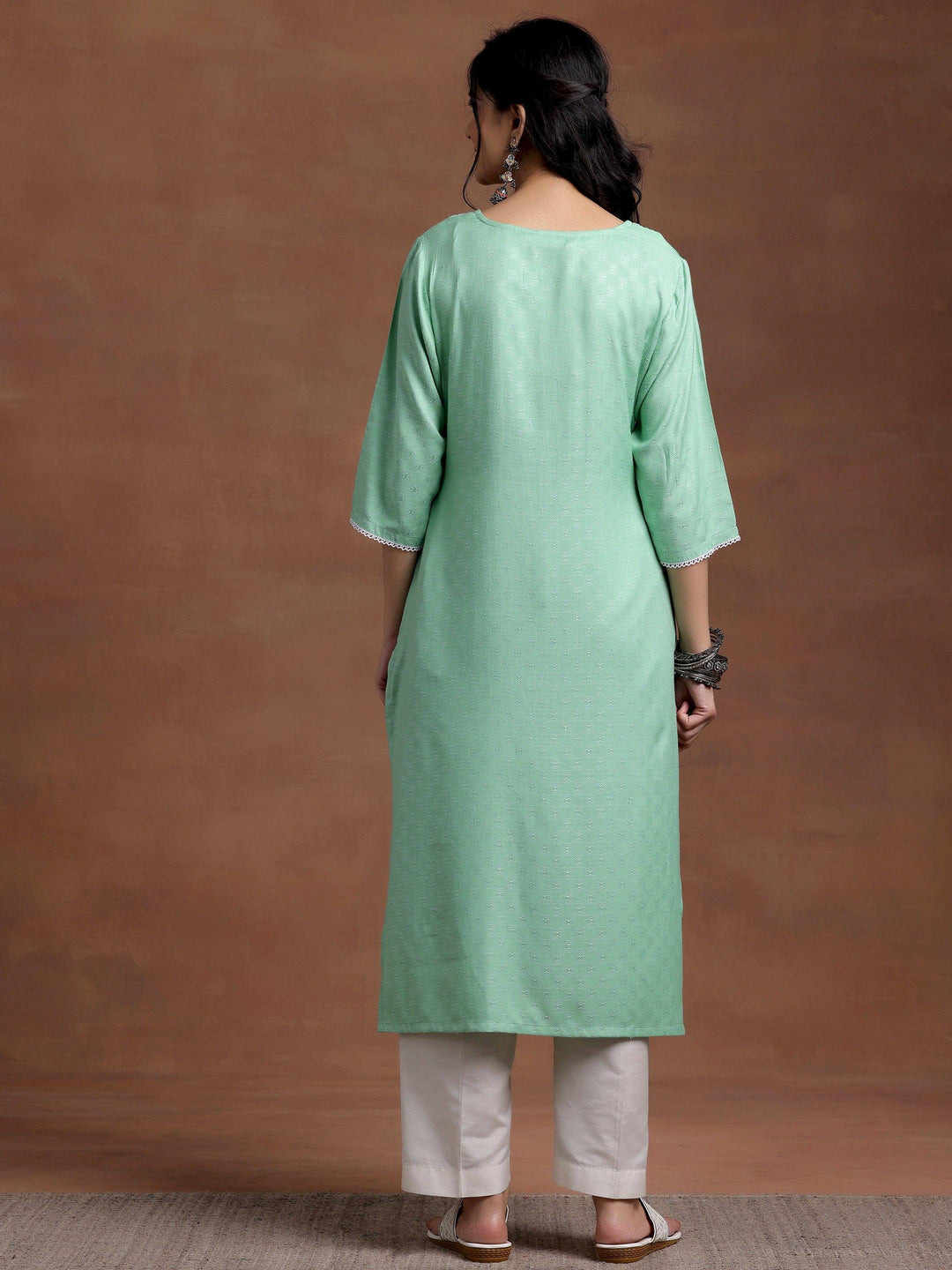 Green Yoke Design Rayon Straight Kurta - Libas 