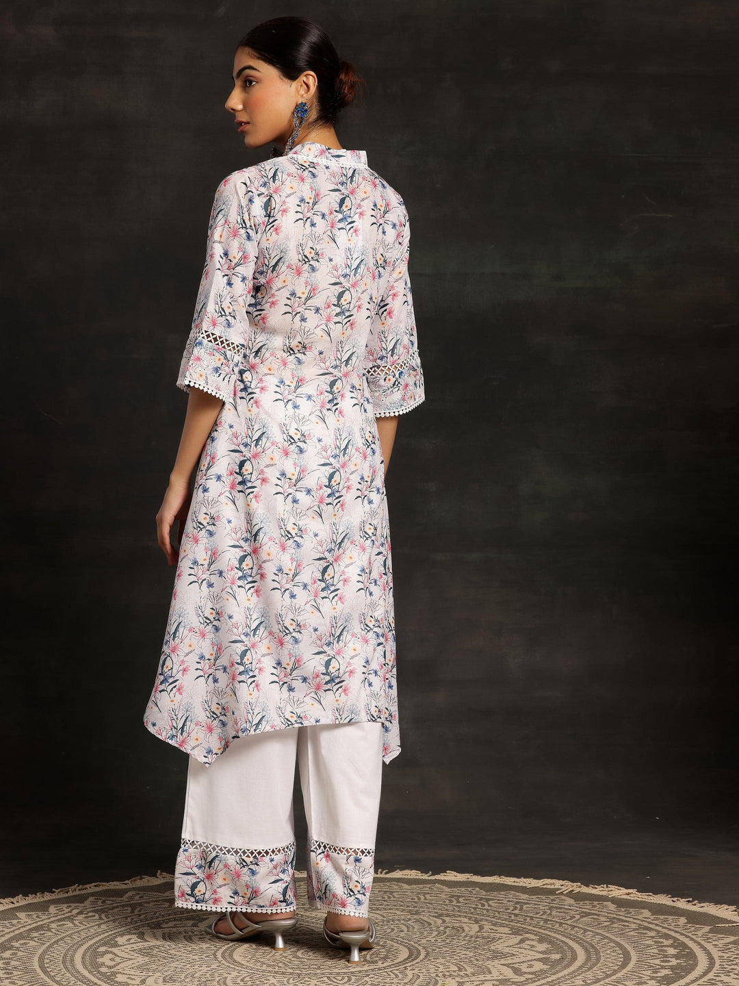 Multicoloured Printed Cotton A-Line Kurta With Palazzos - Libas